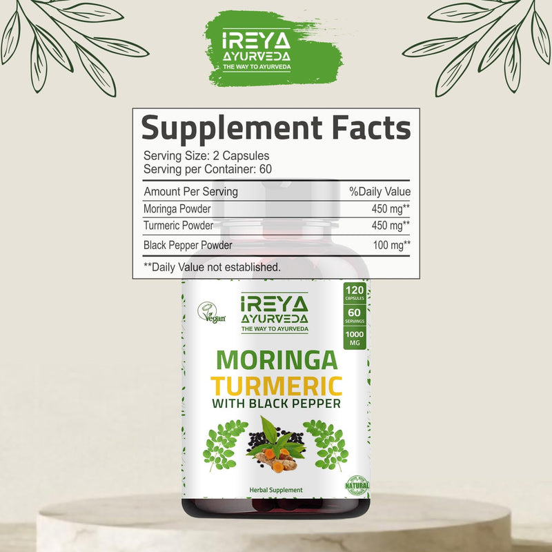 [Australia] - Moringa Oleifera Powder & Turmeric Root Powder with Black pepper 120 Capsules | Immunity & Metabolism Support, Joint and Digestive Support. Vegan, Gluten-Free and Non-GMO 