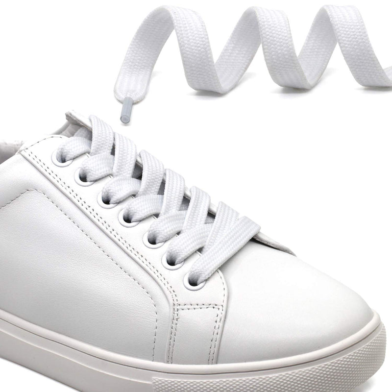 [Australia] - DELELE Solid Flat Shoelaces Hollow Thick Athletic Shoe Laces Strings 2 Pair 32"Inch (80CM) 01 White 