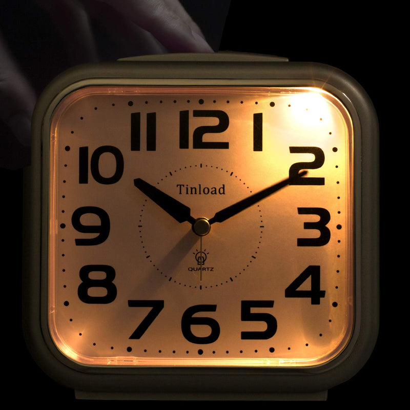 [Australia] - 5.5" Silent Analog Alarm Clock Non Ticking, Gentle Wake, Beep Sounds, Increasing Volume, Battery Operated Snooze and Light Functions, Easy Set, Silver 