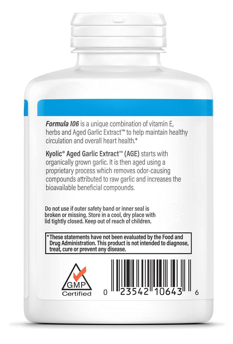 [Australia] - Kyolic Aged Garlic Extract Formula 106, Circulation Health, 300 Capsules (Packaging May Vary) 300 Count (Pack of 1) 