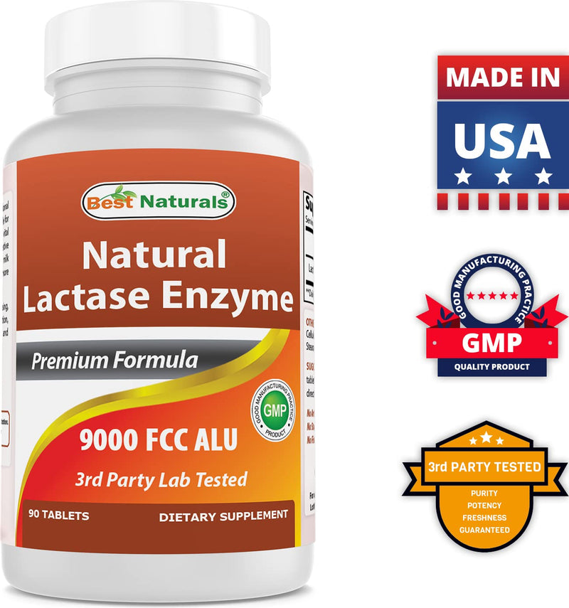 [Australia] - Best Naturals Lactose Intolerance Relief Tablets with Natural Lactase Enzyme, Fast Acting High Potency Lactase, 9000 FCC ALU, 90 Count 