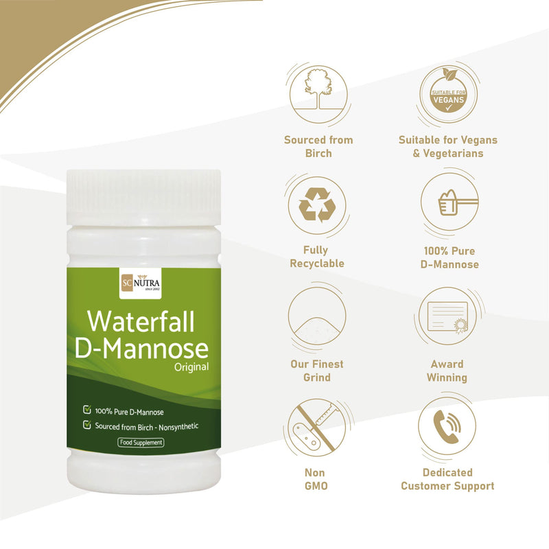 [Australia] - Waterfall D-Mannose Powder - 100% Pure D-Mannose Powder Naturally Sourced from Birch - Not a Blend - Free from Bulking Agent, Fillers & Cranberry - SC Nutra (Sweet Cures) 