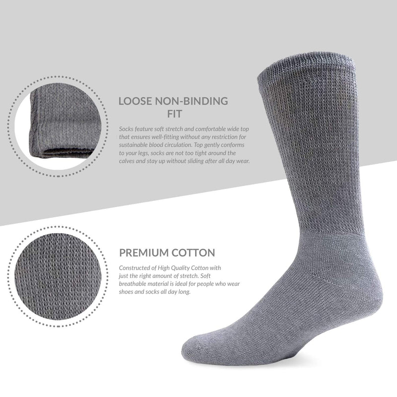 [Australia] - Big and Tall - 6 pairs of Diabetic Cotton Neuropathy Crew Socks, King Size Mens Athletic Crew Socks (13-16, White) 