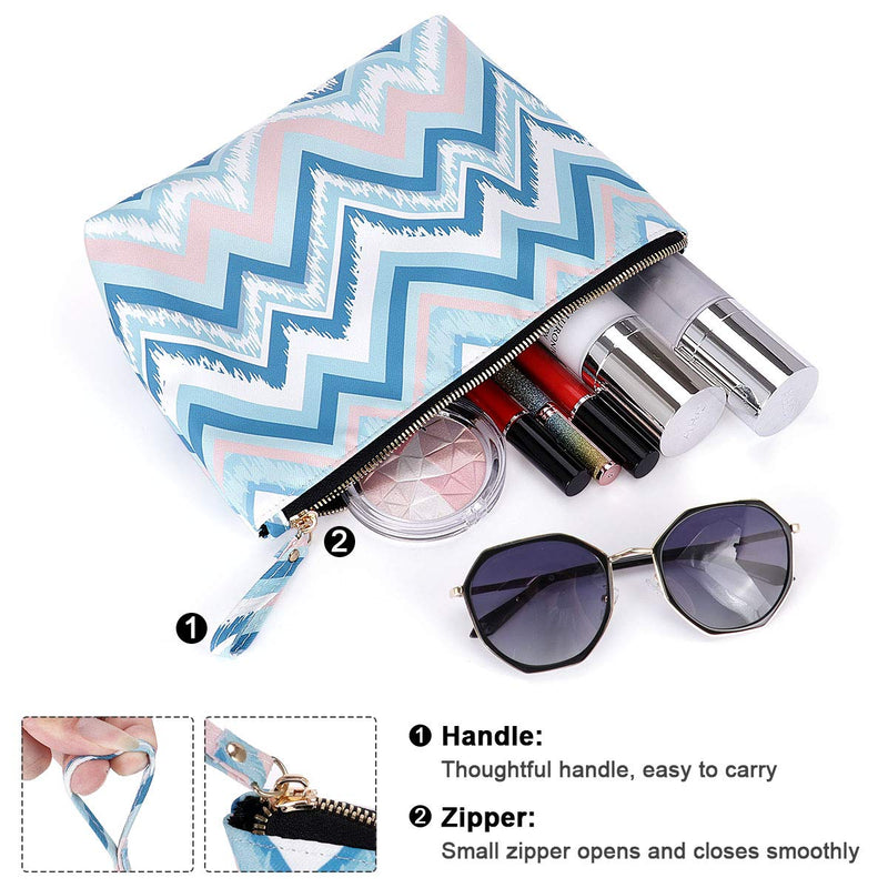 [Australia] - KAMO Makeup Bags - Cosmetic Bag for Women Zipper Pouch Travel Cosmetic Organizer Travel bags for toiletries Pencil case for Girls One Size Blue wave pattern 