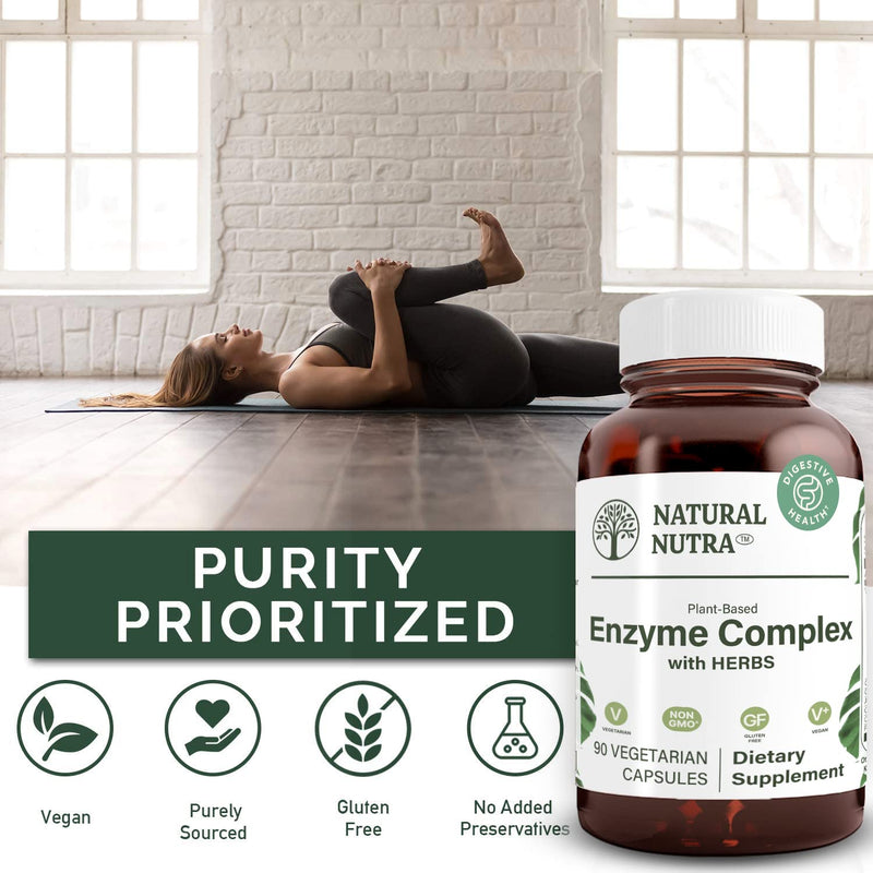 [Australia] - Natural Nutra Plant Based Digestive Enzyme Complex with Herbs, Prevents Stomach, Bloating and Gas Relief, Amylase, Bromelain, Lipase, Protease, Lactase, 90 Vegan Capsules 