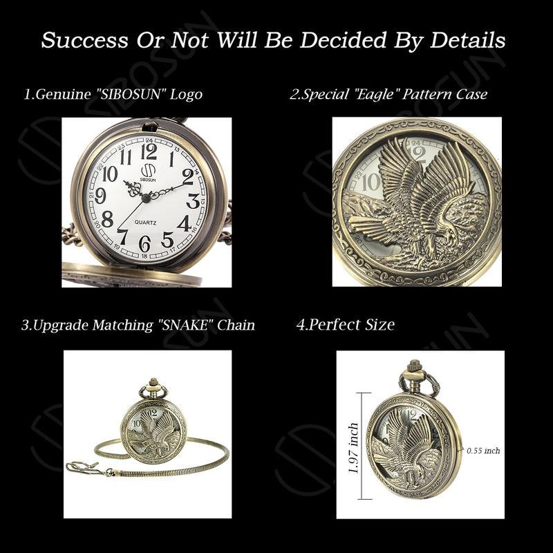 [Australia] - SIBOSUN Pocket Watch Chain Quartz Movement Arabic Numerals Half Hunter Smooth Back Case Bronze Vintage Box 1 Eagle 