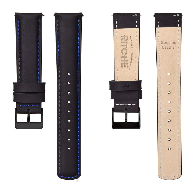 [Australia] - Ritche Quick Release Leather Watch Bands for Men - 18mm 20mm 21mm 22mm 23mm 24mm Top Grain Leather Watch Strap Black / Blue / Black 