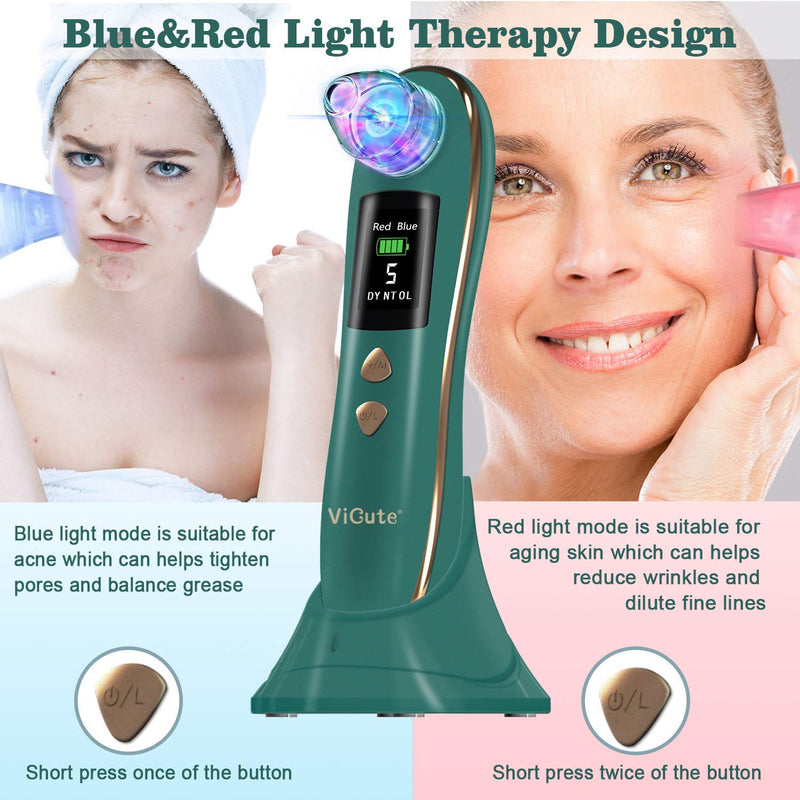 [Australia] - Blackhead Remover Vacuum Pore Cleaner - Blue&Red Light Mode Blackhead Vacuum Remover -Electric Blackhead Acne Extractor Tool With 6 Suction Heads,5 Levels and USB Charging Stand - All Skin Avaliable 