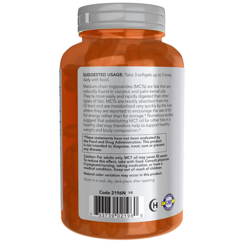 [Australia] - NOW Sports Nutrition, MCT (Medium-chain triglycerides) Oil 1,000 mg, Weight Management, 150 Softgels 