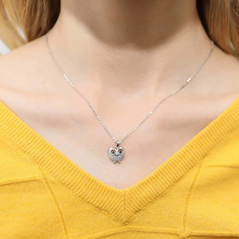 [Australia] - BERRICLE Rhodium Plated Sterling Silver Cubic Zirconia CZ Owl Fashion Necklace and Earrings Set 