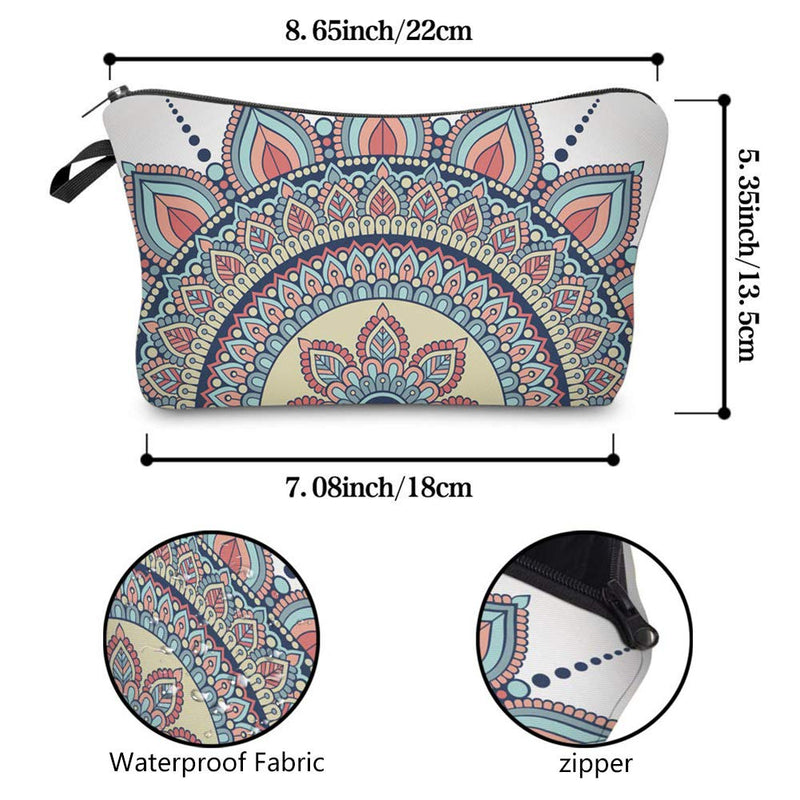 [Australia] - Queta 3 Pieces Cosmetic Bags with Zipper for Women, Waterproof Makeup Bags with Mandala Flowers Patterns for Travel Toiletry Bag Purse,Small Printed Roomy Patterns Makeup Bag Organizer for Girls 