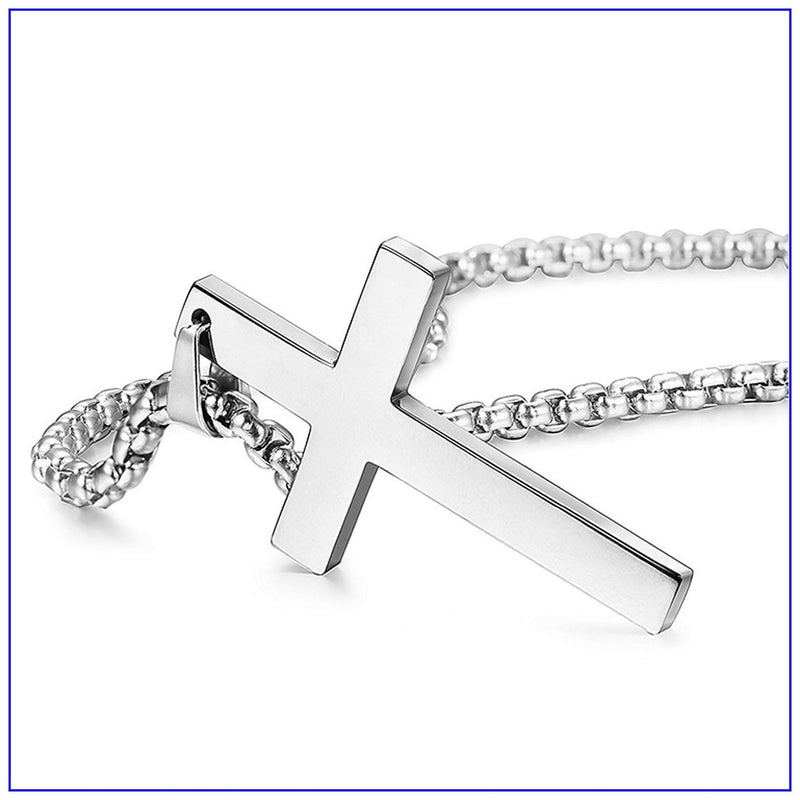 [Australia] - Fusamk Fashion Titanium Steel Prayer Cross Pendant Necklace,24" Box Chain Steel Cross 