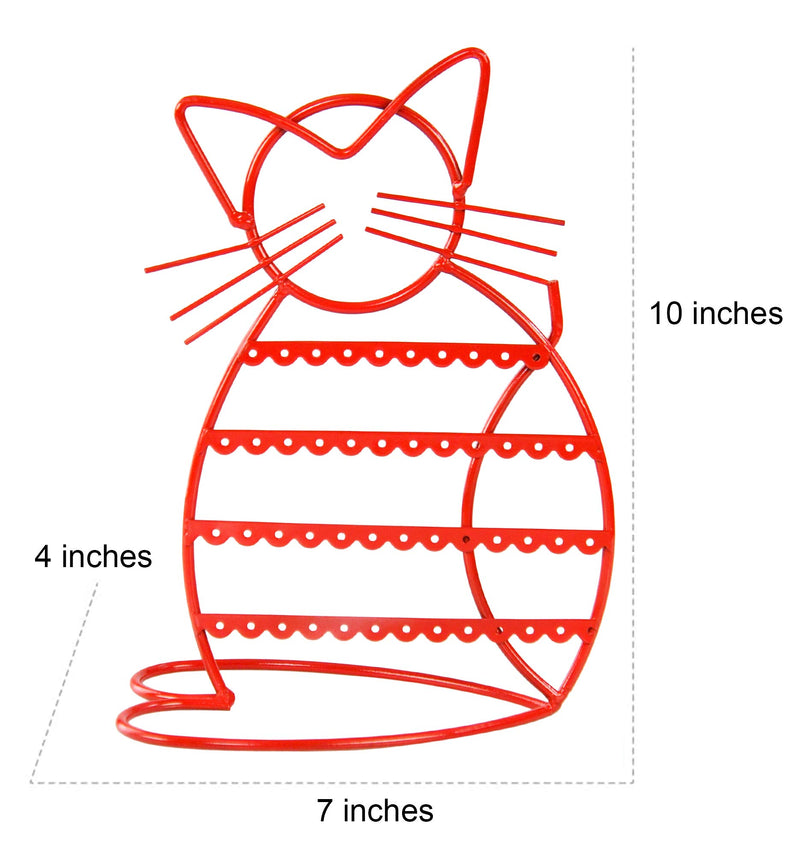 [Australia] - LilGift ARAD Cat-Shaped Earring Holder, Jewelry Rack, Display Organizer for Piercings-Red Finish 