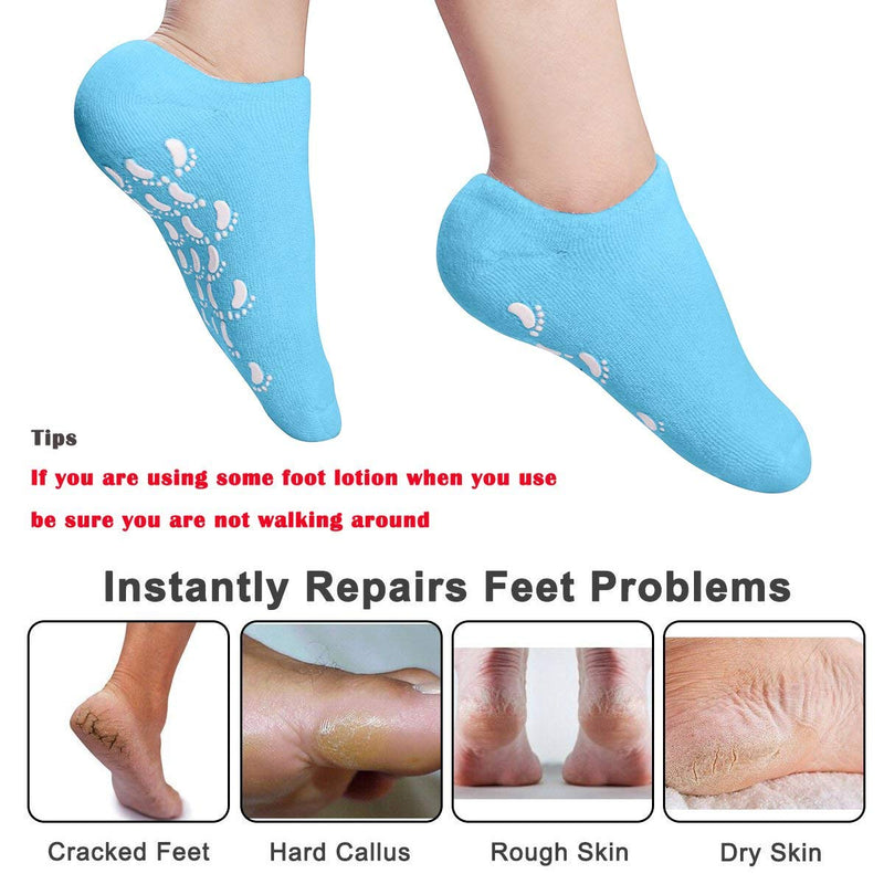 [Australia] - Moisturizing Socks Heel Gel Sock - Callus Rough Foot Care Treatment Soft Silicone Gel Lined Infused Lotion Spa Socks|2 Pairs Cotton Gel Sleeves For Repairing Softening Dry Cracked Feet Skins Blue & Pink 