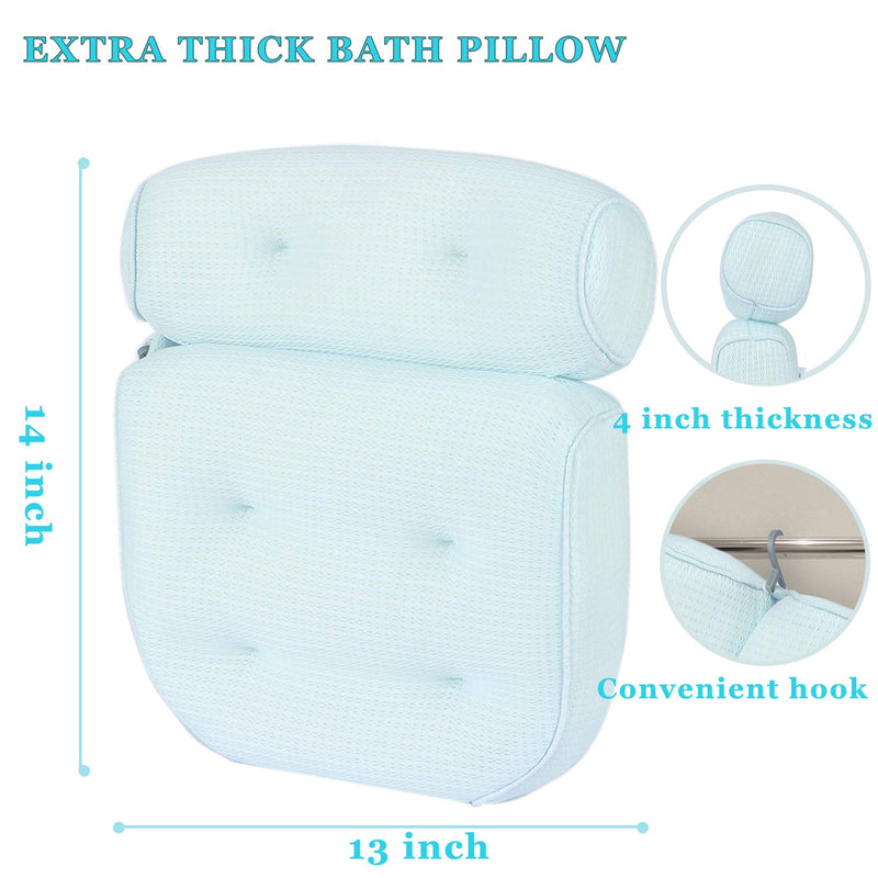 [Australia] - Idle Hippo Bath Pillow Organic Tencel Bathtub Pillow - Upgraded 3D Air Mesh Bath Pillow with Head, Neck, Back and Shoulder - Ultra Soft and Quick Dry Spa Pillow for Bathtub Light Blue 