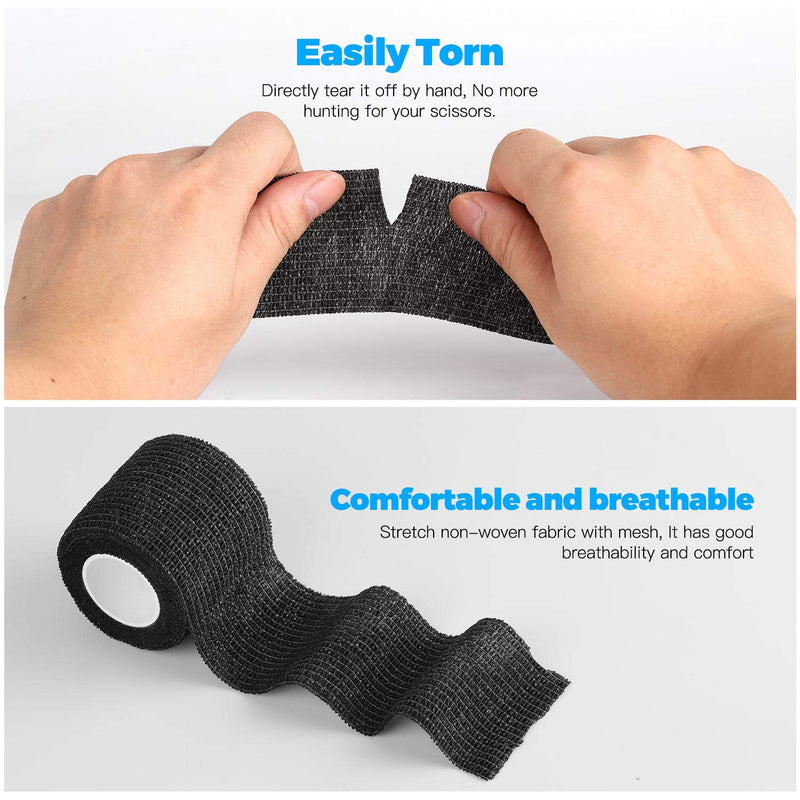 [Australia] - Bandage Wrap 16 Pack 2”x 5 Yards Self Adherent Wrap Breathable Self Adhesive Bandage Wrap Rolls Cohesive Bandage Athletic Elastic First Aid Tape for Stretch Athletic, Ankle Sprains, Swelling, Sports Black 2 Inch (Pack of 16) 