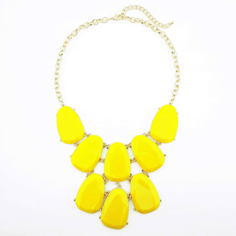 [Australia] - Firstmeet Statement Bubble Chunky Pendant Necklace with Earrings (XL-1123) yellow 