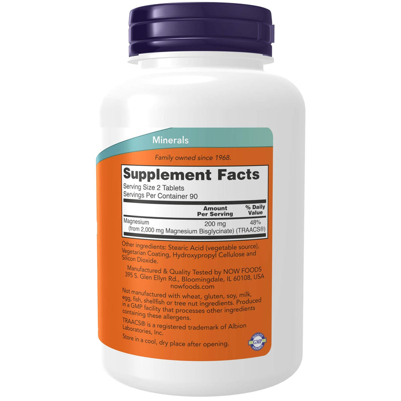 [Australia] - NOW Supplements, Magnesium Glycinate 100 mg, Highly Absorbable Form, 180 Tablets 