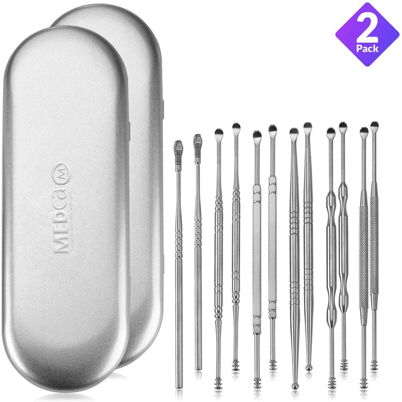 [Australia] - Ear Wax Removal Kits - Pack of 2-6 Piece Ear Cleansing Tool Set, Stainless Steel Ear Curette Earwax Removal Kit for Thorough Ear Cleaner with Spiral Spring Cleaner Pick Unclogger with Storage Case 