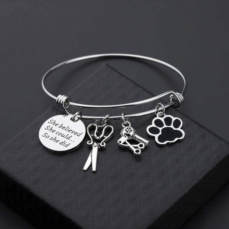 [Australia] - TIIMG Dog Groomer Gift Pet Groomer Jewelry She Believed She Could So She Did Dog Grooming Bracelet Gifts for Dog Lover she believed dog groomer 