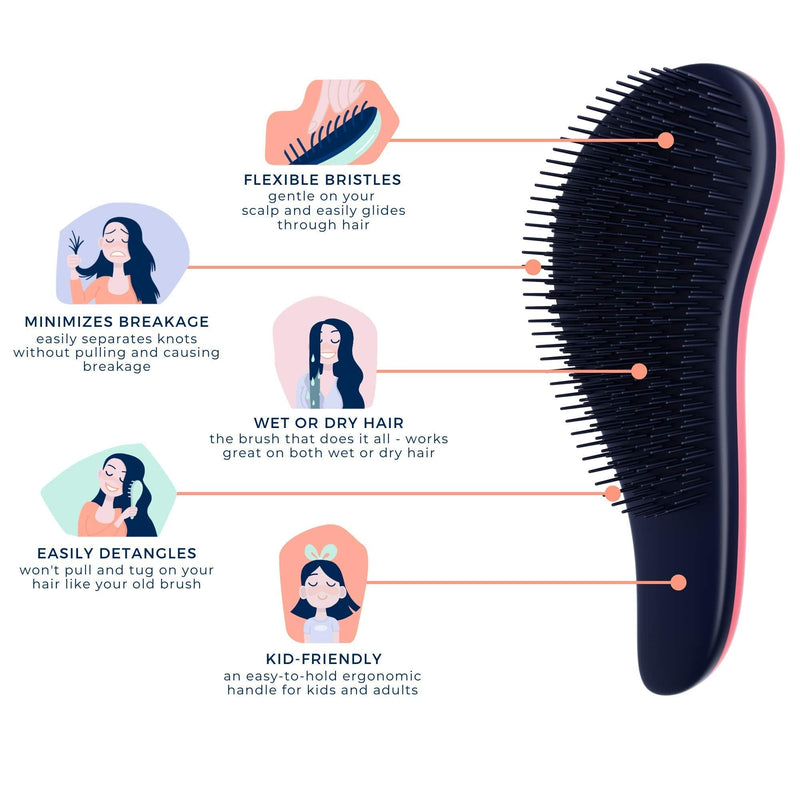 [Australia] - Detangling Brush - Glide Thru Detangler Hair Comb or Brush - No More Tangle - Adults & Kids - Pink 