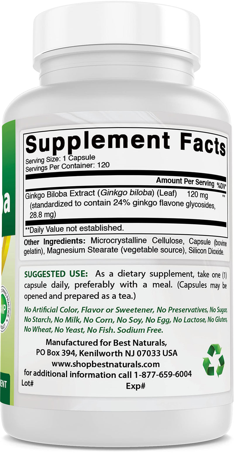[Australia] - Best Naturals, Ginkgo Biloba Extract - Double Strength Ginkgo Biloba, 120mg, 120 Capsules (120 Count (Pack of 1)) 120 Count (Pack of 1) 