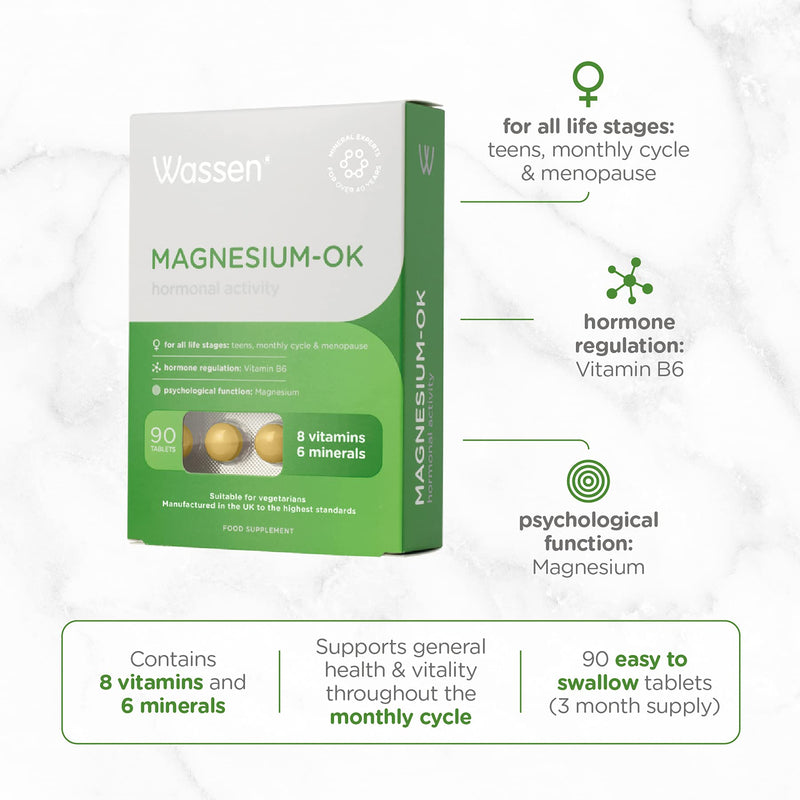 [Australia] - Wassen Magnesium-OK Hormonal Activity | Hormone Balance for Women | For Teens, Monthly Cycle & Menopause Support | 90 Tablets 