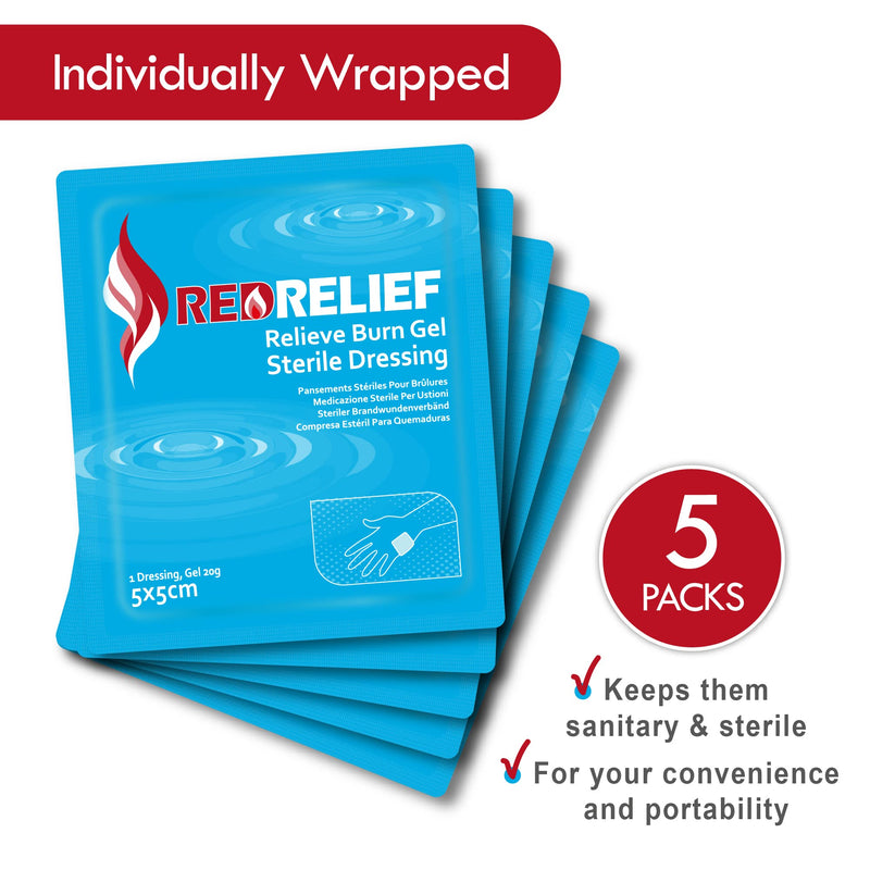 [Australia] - Pack of 5 RedRelief Emergency 5x5cm Burn Dressing - Cools, soothes and relieves Pain 