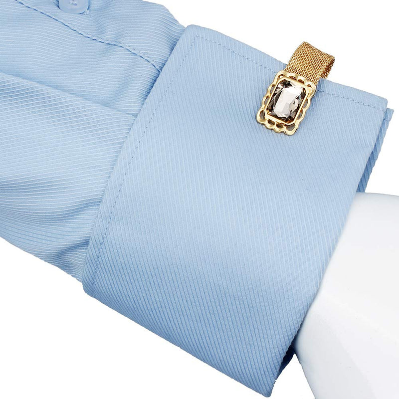 [Australia] - HAWSON Mens Cufflinks with Chain - Stone and Shiny Gold Tone Shirt Accessories - Party Gifts for Young Men (Crystal) 