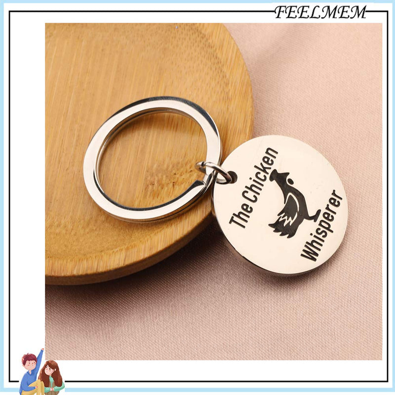 [Australia] - FEELMEM The Chicken Whisper Keychain Chicken Lover Gift Crazy Chicken Lady Gift Country Girl Gift Backyard Farm Keychain Farm Gift for for Farmers Girl Women Mom Wife silver 