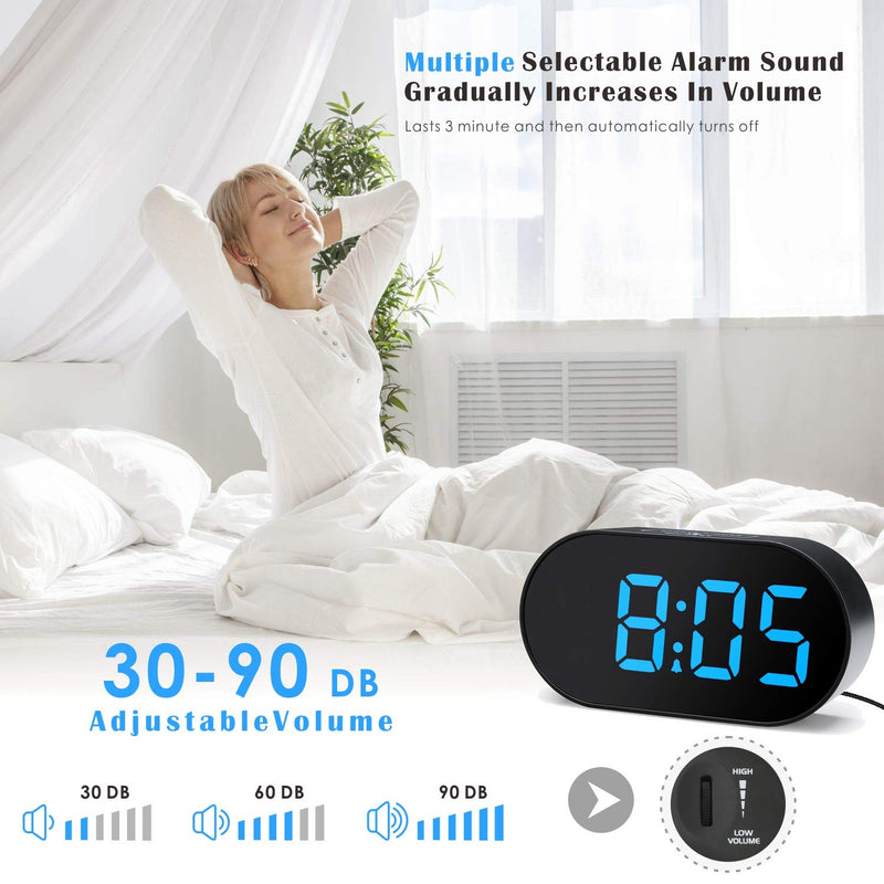 [Australia] - Digital Alarm Clock - Plumeet LED Clocks with Adjustable Brightness Dimmer and Alarm Volume - Blue Digit Display 12-24 Hrs - Kids Clocks with Snooze USB Port Phone Charger 