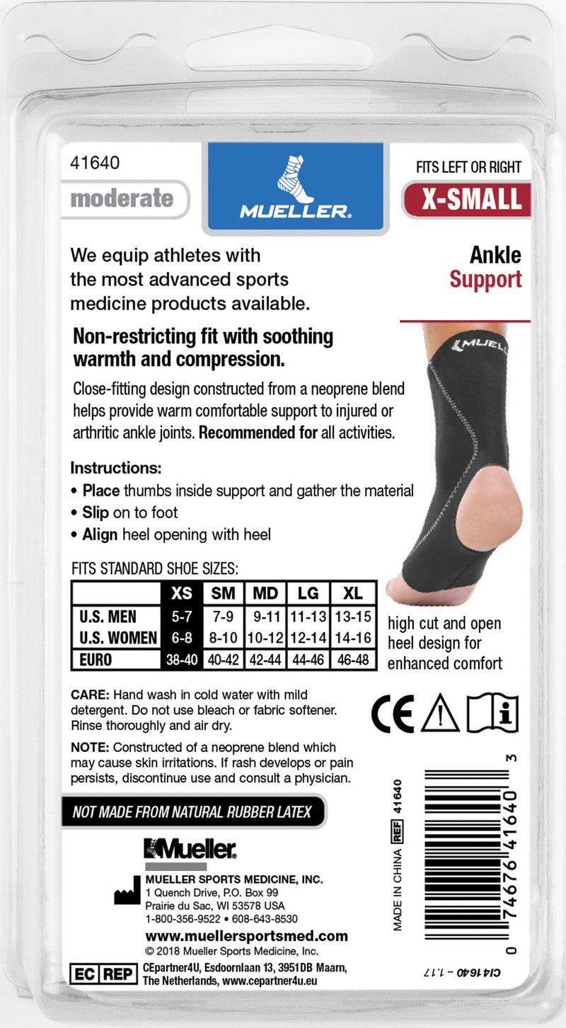 [Australia] - Mueller Sports Medicine Ankle Support Sleeve, For Men and Women, Black, X-Small X-Small (Pack of 1) 