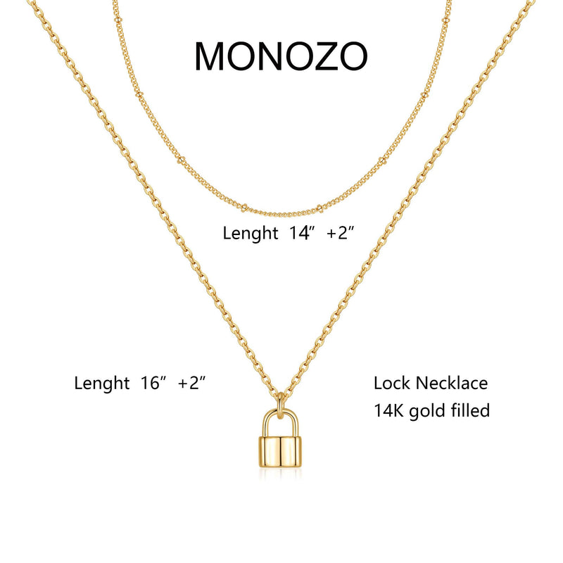 [Australia] - MONOZO Lock Necklace for Women, 14K Gold Filled Padlock Lock Pendant Chain Necklace Girls Dainty Layered Lock and Key Choker Necklace Jewelry for Men Gold Layered Lock Necklace 