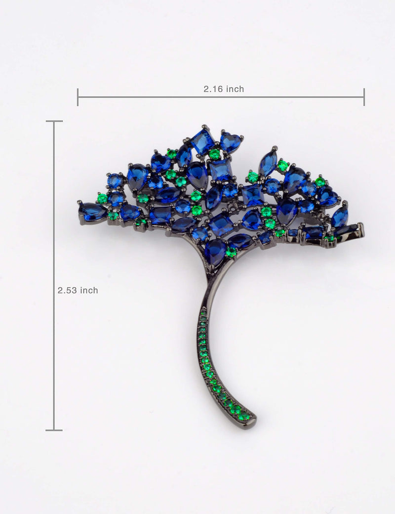 [Australia] - Philocaly Crystal Ginkgo Leaf Brooch Pin for Women Girls Blue & Green 