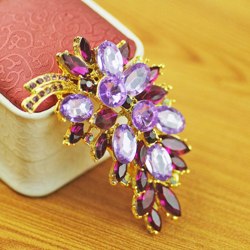 [Australia] - Merdia Created Crystal Fashion Brooch Pin Wedding Feather Brooches for Women-Purple 