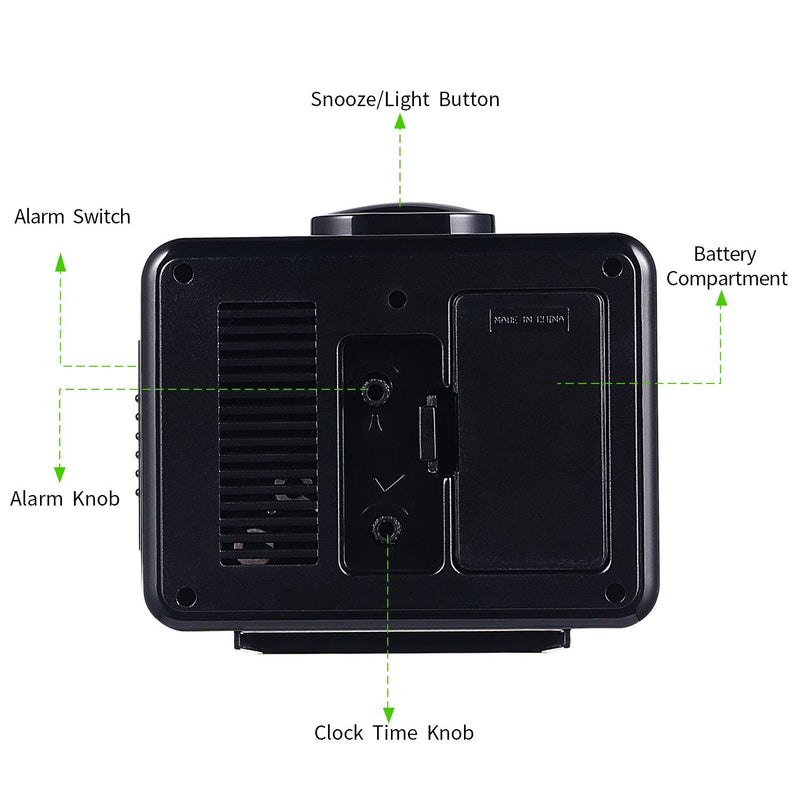 [Australia] - 4" Loud Crescendo Bell Alarm Clock Silent No Ticking,Snooze,Nightlight,Battery Operated,Easy Set(Black) Black 