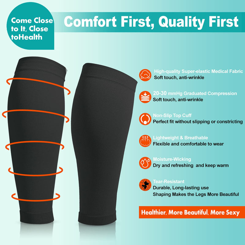 [Australia] - MGANG® Calf Compression Sleeve, (2 Pairs) 20-30mmHg Leg Compression Socks, Unisex for Pain Relief, Swelling, Edema, Maternity, Varicose Veins, Shin Splint, Nursing, Travel, Black S/M Small/Medium (2 Pair) 1 Pair Black + 1 Pair Black 