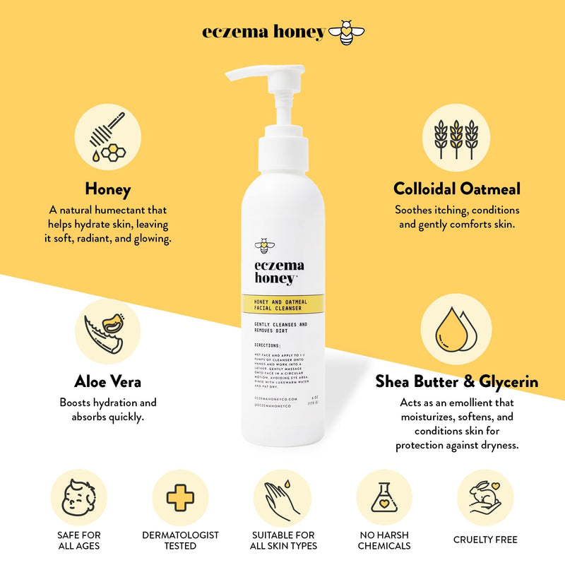 [Australia] - Eczema Honey Oatmeal Facial Cleanser for Sensitive Skin- Gently Cleanses, Removes Dirt, and Prevents Breakouts, Cruelty Free (6oz) 