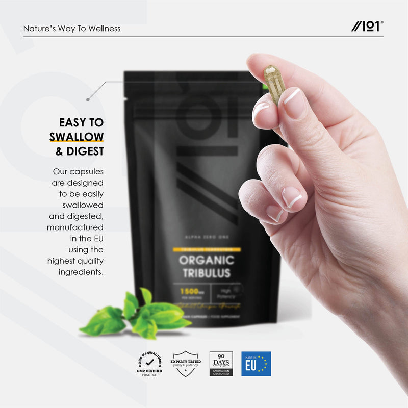 [Australia] - Organic Tribulus 1500mg - High Potency Tribulus Terrestris – Certified Organic, Non GMO, Gluten Free, Halal – 120 Vegan Capsules 120 Count (Pack of 1) 