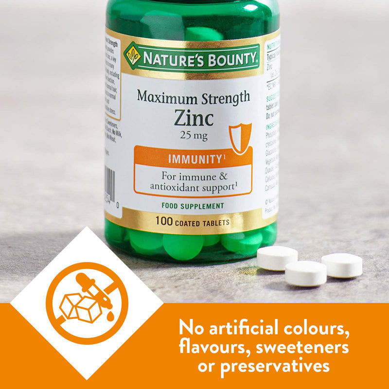 [Australia] - Nature’s Bounty Maximum Strength Zinc – 100 25mg Tablets (100 Day Supply) – Immunity Support and Antioxidant Supplement 