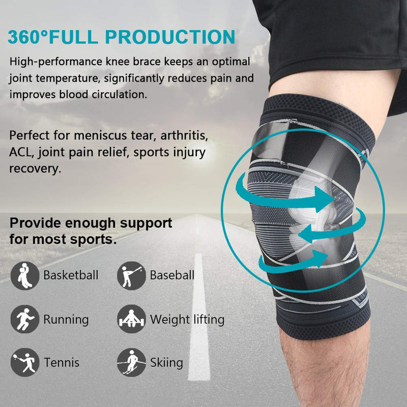 [Australia] - Beister 1 Pair Knee Compression Sleeves with Adjustable Straps for Men & Women, Professional Knee Support Brace for Meniscus Tear, Arthritis, Sports Joint Pain Relief, Running, Basketball Style 2-Black Large (2 Count) 
