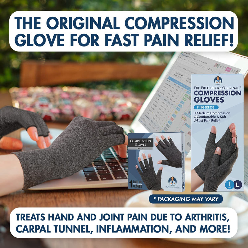 [Australia] - Dr. Frederick's Original Arthritis Gloves for Women & Men - Compression for Arthritis Pain Relief - Large Gray Large (1 Pair) 