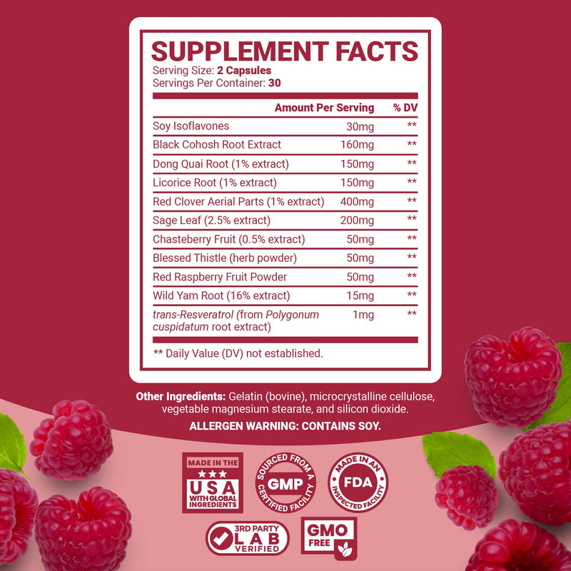 [Australia] - Natural Menopause Supplements for Women Health - Natural Hormone Balance for Women plus Adrenal Support Menopause Relief and Thyroid Support with Dong Quai Wild Yam Root and Black Cohosh for Menopause 