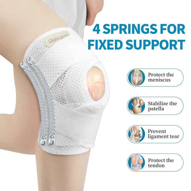 [Australia] - Galvaran Knee Brace with Side Stabilizers for Meniscal Tear Knee Pain ACL MCL Arthritis Injuries Recovery, Breathable Adjustable Knee Support for Men and Women Medium White 