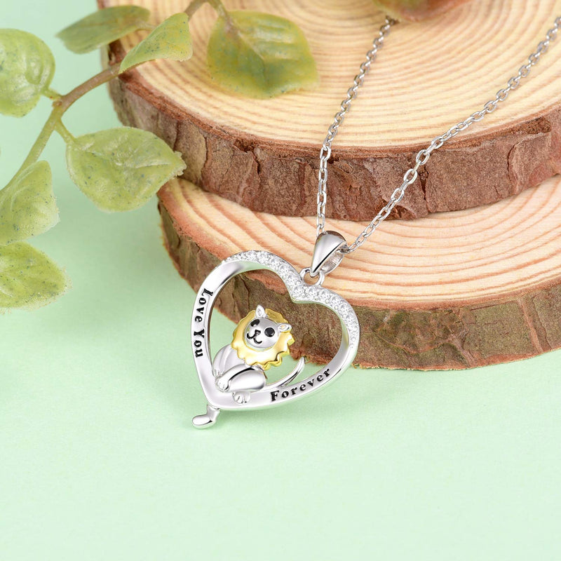 [Australia] - JXJL Cute Animal Heart Pendant Necklace for Girls Squirrel/Lion/Sloth/Flamingo 925 Sterling Silver Birthday Christmas Jewelry Gift for Women Cute Lion 