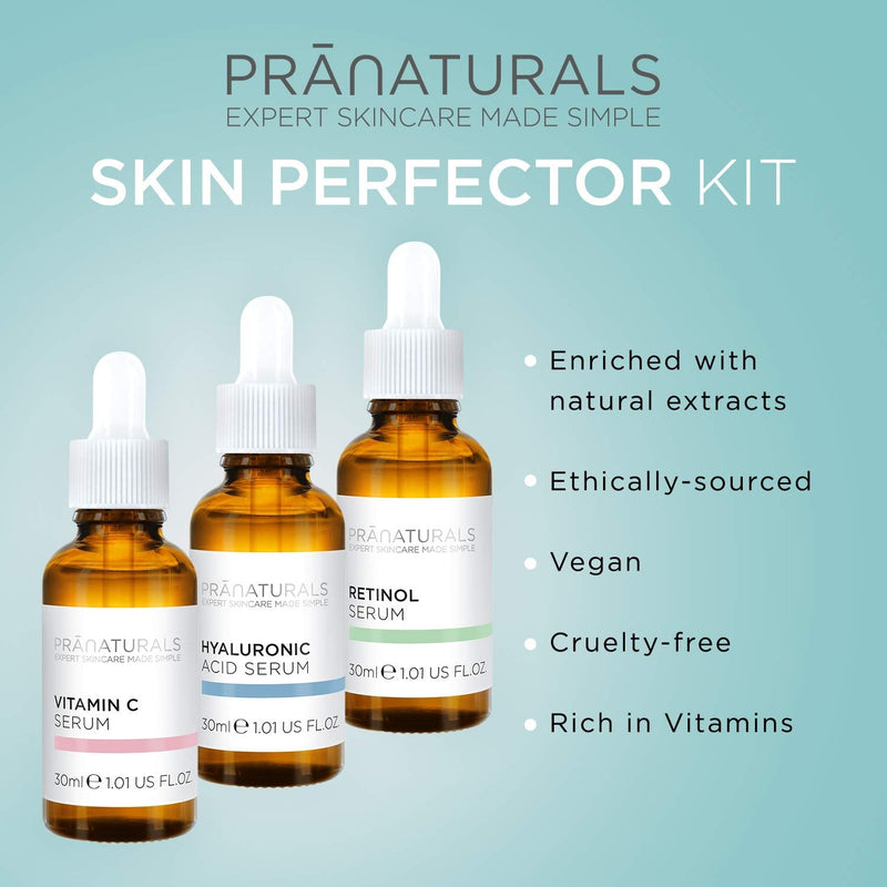 [Australia] - PraNaturals Skin Perfector Face Serum Kit 3x30ml ‚Äì Hyaluronic Acid, Retinol & Vitamin C ‚Äì Skin Care Anti Ageing Lotion, Reduces fine lines and wrinkles, Enriched with natural oils and vitamins 