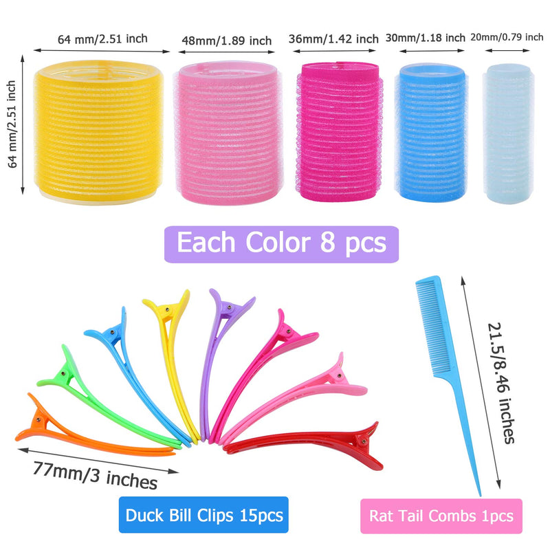 [Australia] - URATOT Self Grip Hair Rollers Set 40 Rollers, 15 Duck Bill Clips, 1 Combs, 1 Storage Bag, Hairdo Tools for Adults and Kids, 64mm, 48mm, 36mm, 30mm, 20mm (Yellow, Pink, Dark pink, Blue, Light blue) Yellow, Pink, Dark pink, Blue, Light blue 