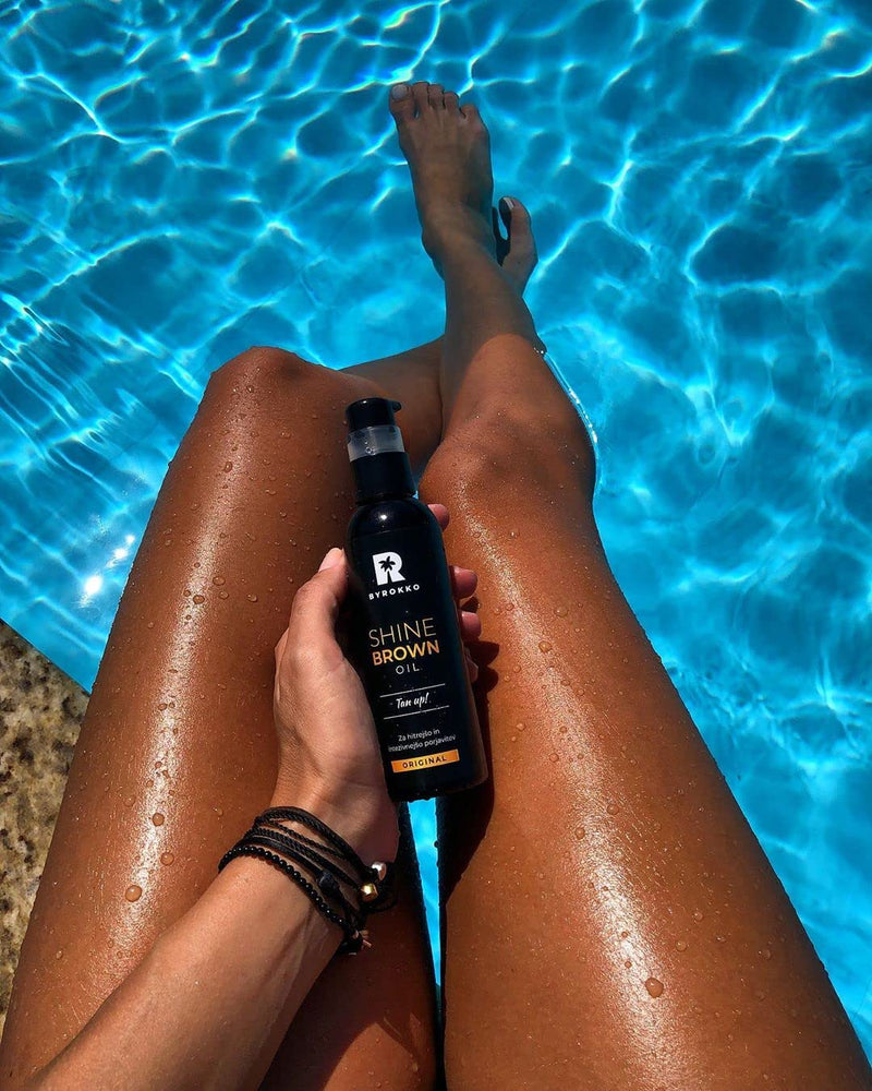 [Australia] - BYROKKO Shine Brown Premium Tanning Accelerator Oil (150 ml), XXL Tan Accelerator for Sunbed & Outdoor Sun, Achieve a Natural Tan with Natural Ingredients. Coconut Oil, Walnut Oil, Hazelnut Oil 