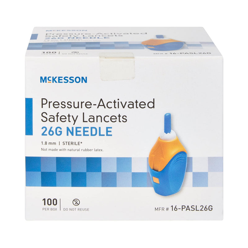 [Australia] - McKesson Safety Lancets, Sterile, Pressure-Activated, 26 Gauge Needle, 1.8 mm, 100 Count, 1 Pack (100 ct) 