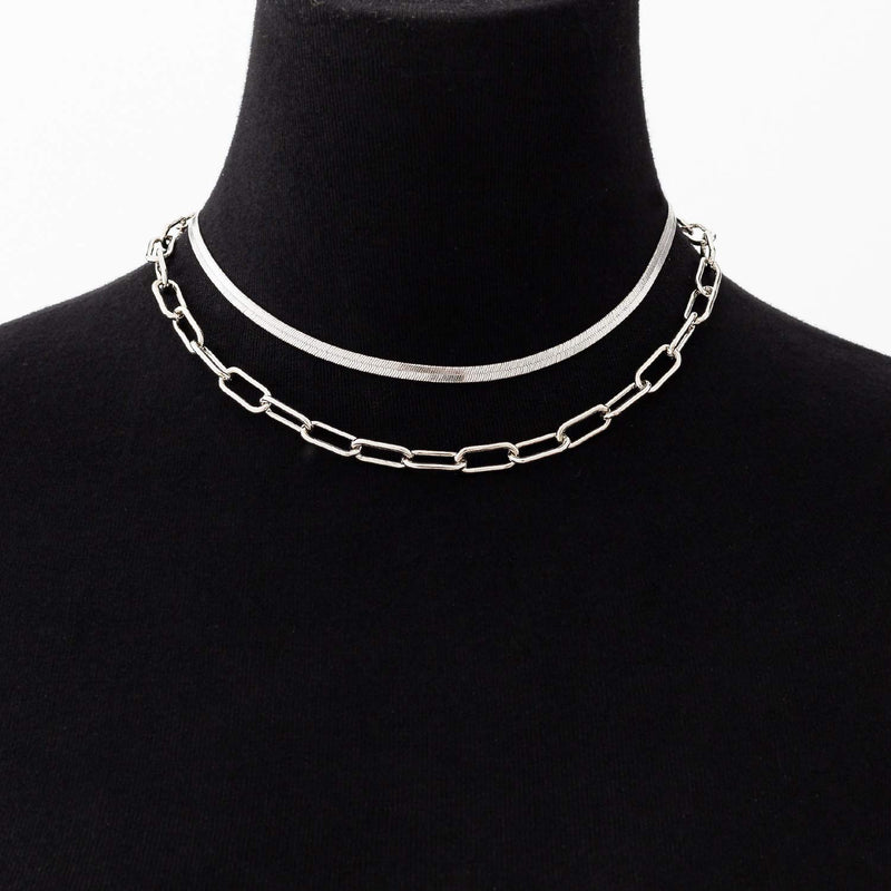 [Australia] - BaubleStar Link Layered Necklace Gold Layering Paperclip Chain Choker for Women 2 Layers Silver 